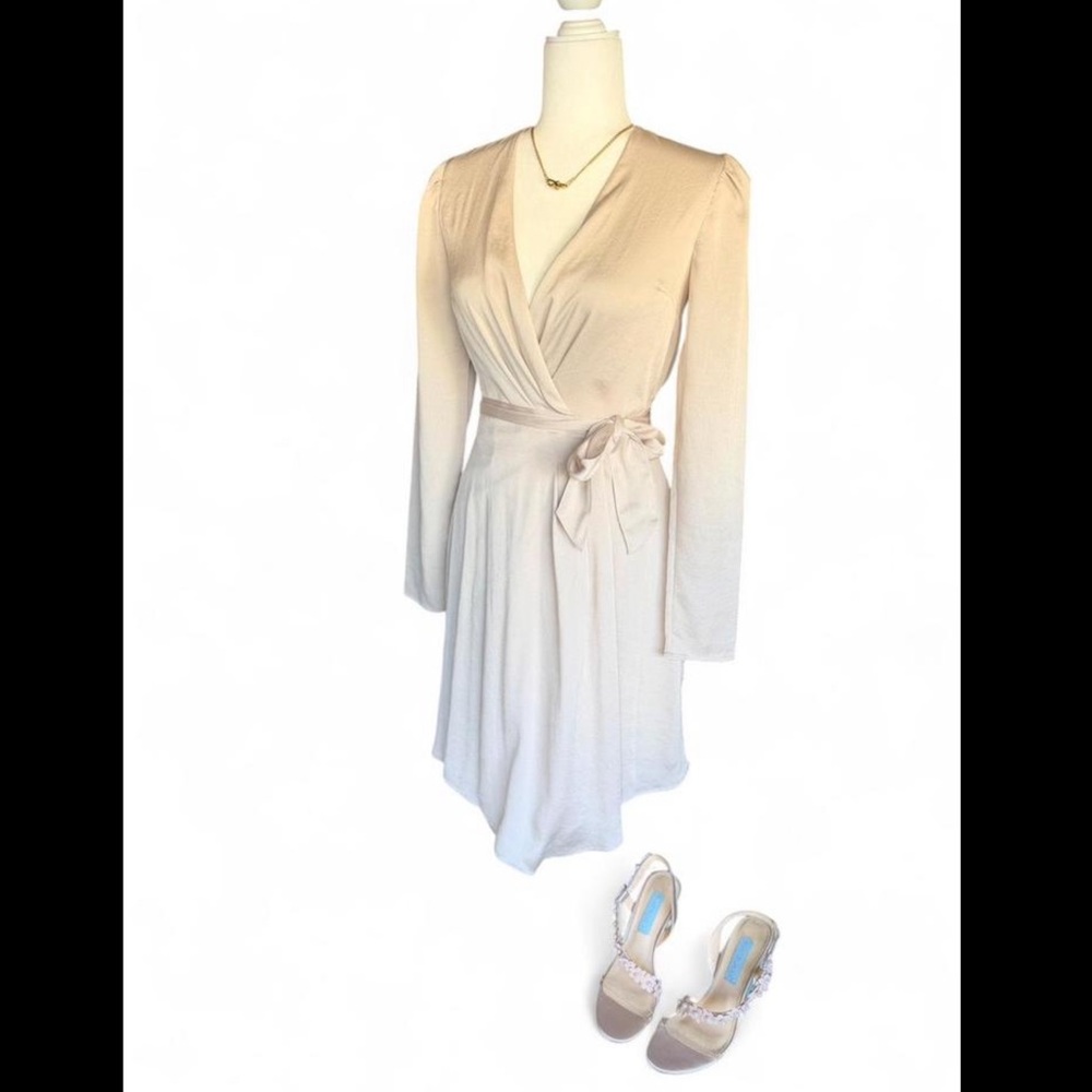 Sexy Express Wrap Dress - Cream Long Sleeve Tie Waist